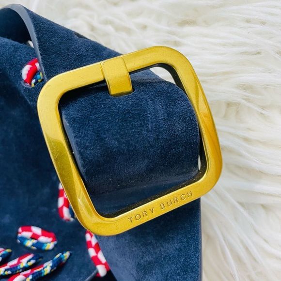 Tory Burch Sawyer Stitch Navy Suede Leather Shoulder Bag - Picture 7 of 11